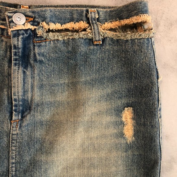 Liu Jo Jeans - Distressed Denim Skirt with Cut Outs Size 28 Y2K early 00s - Picture 2 of 10